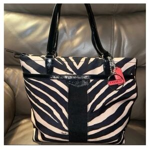 Coach Black and Cream Zebra Print Tote